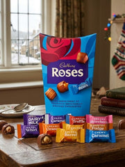 Cadbury Roses Chocolate 240g with smooth chocolate texture in festive packaging.