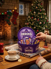 Cadbury Heroes Tub 475g in a bright festive sharing tub.