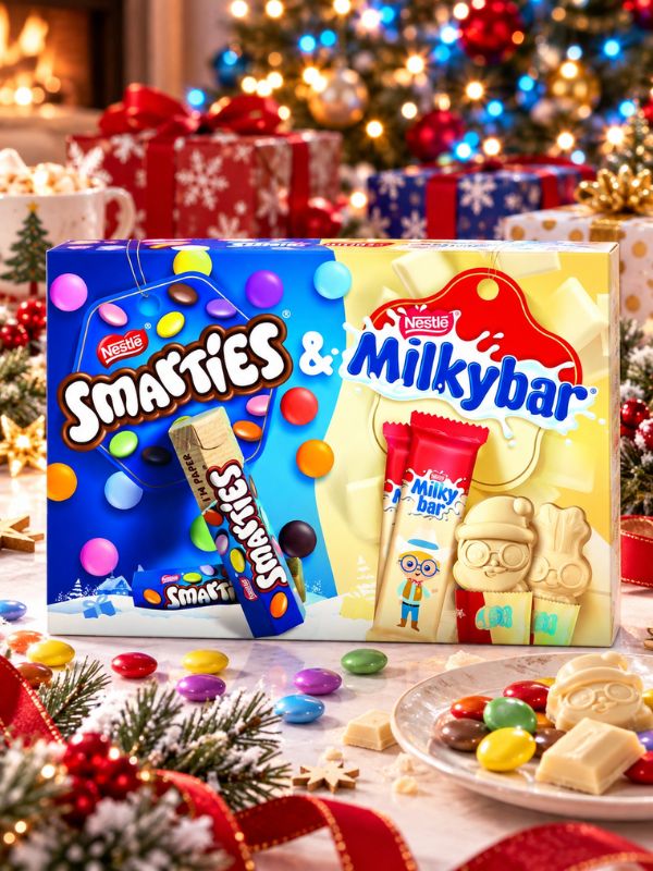 Nestle Kids selection box with colorful packs, a British Christmas chocolate gift.