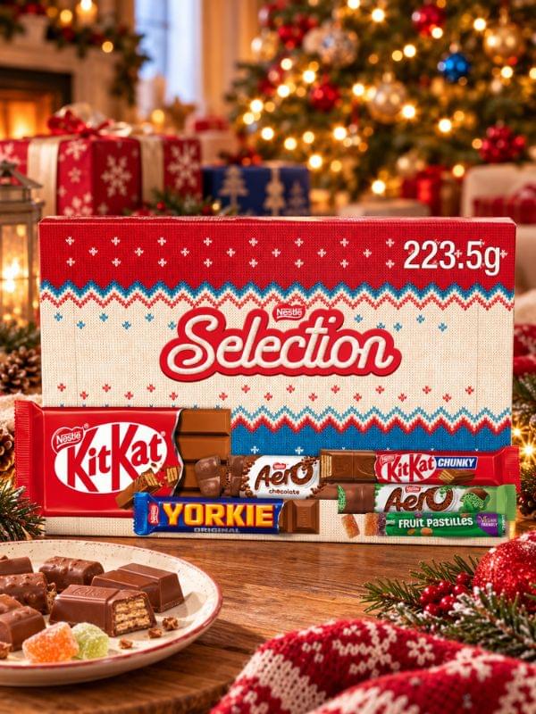 Nestle Christmas selection box with colorful packs, a British chocolate gift box.