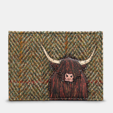 Yoshi  Highland Cow Tweed & Brown Leather Card Holder
