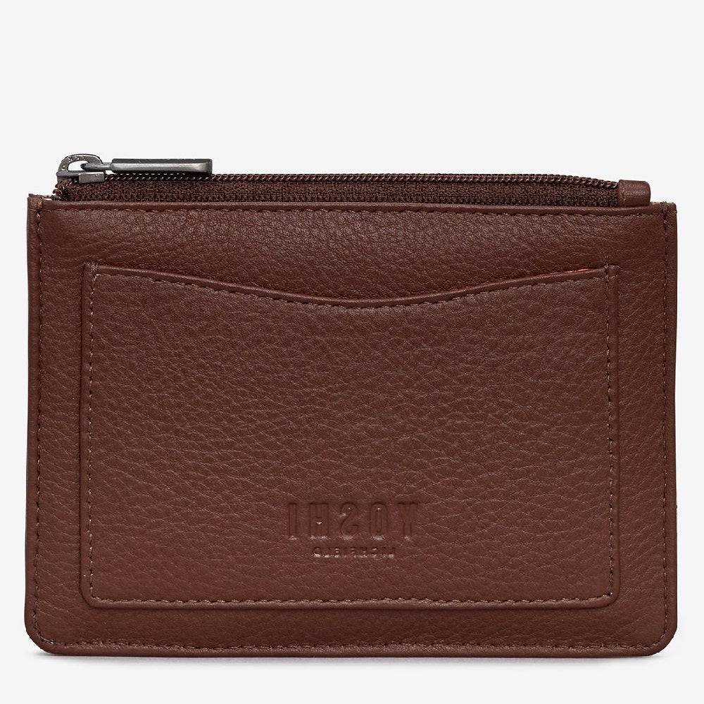 Yoshi Brown Bookworm Zip Top Leather Purse