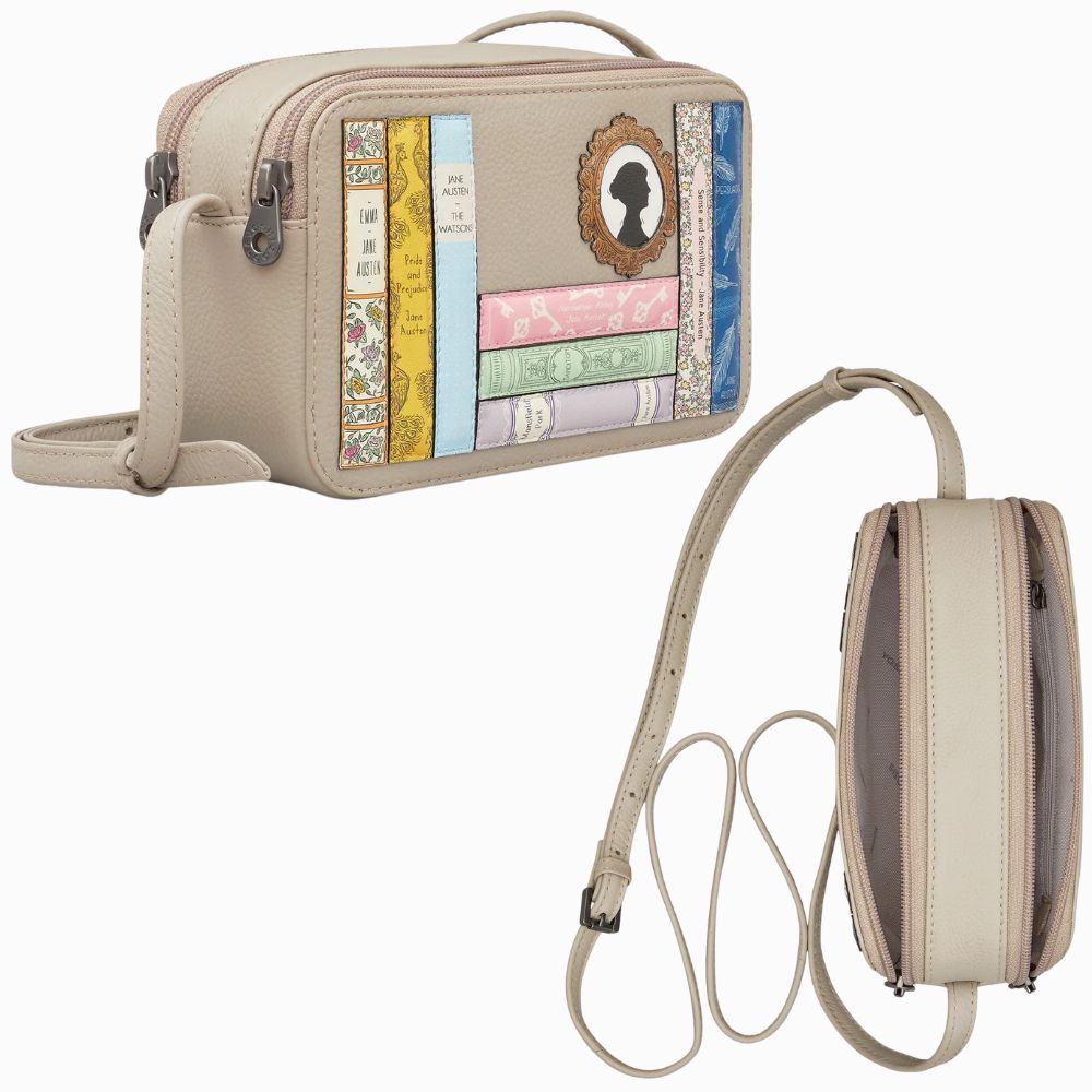 Yoshi Jane Austen Bookworm in Warm Grey Leather Porter Cross Body Bag