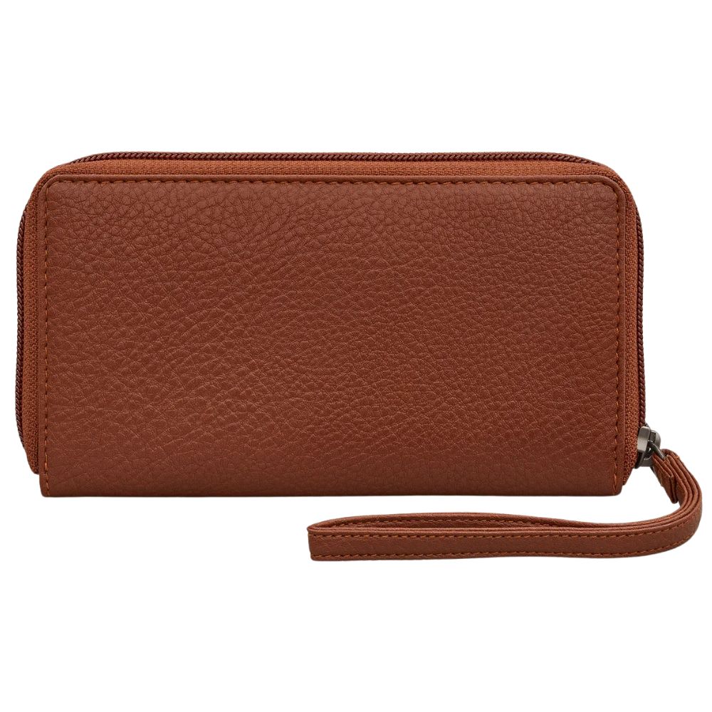 Yoshi Bookworm Brown Vegan Leather Zip Around Purse With Wrist Strap