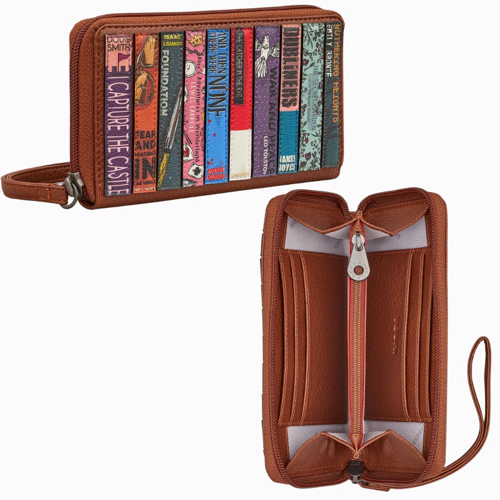 Yoshi Bookworm Brown Vegan Leather Zip Around Purse With Wrist Strap