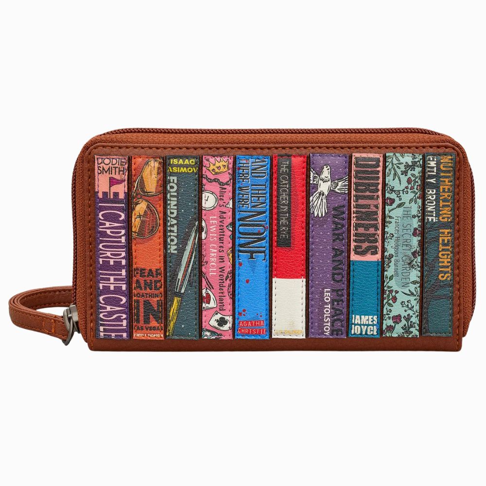 Yoshi Bookworm Brown Vegan Leather Zip Around Purse With Wrist Strap