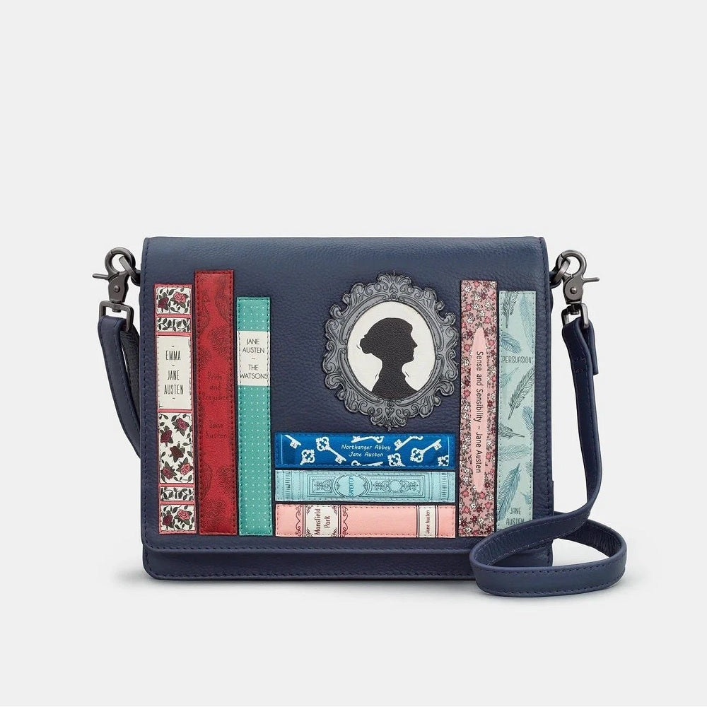 Yoshi Navy Jane Austen Bookworm Triple Gusset Flap Over Bag