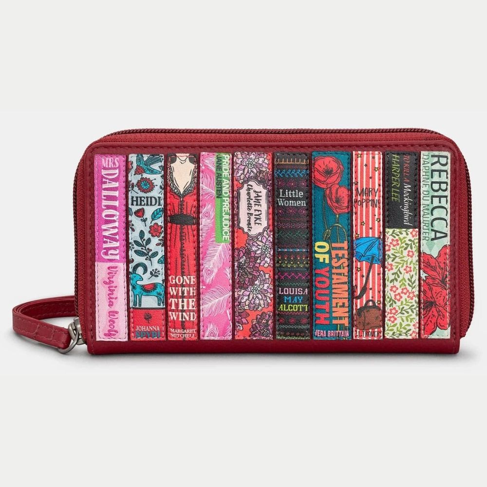 Yoshi Cherry Red Bookworm Zip Around Purse with Wrist Strap