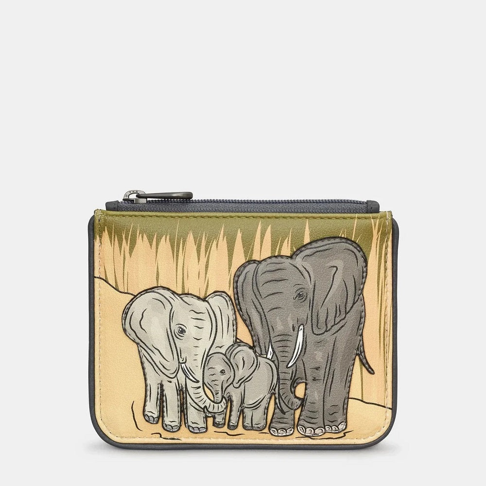 Yoshi Elephant Family Zip Top Leather Purse