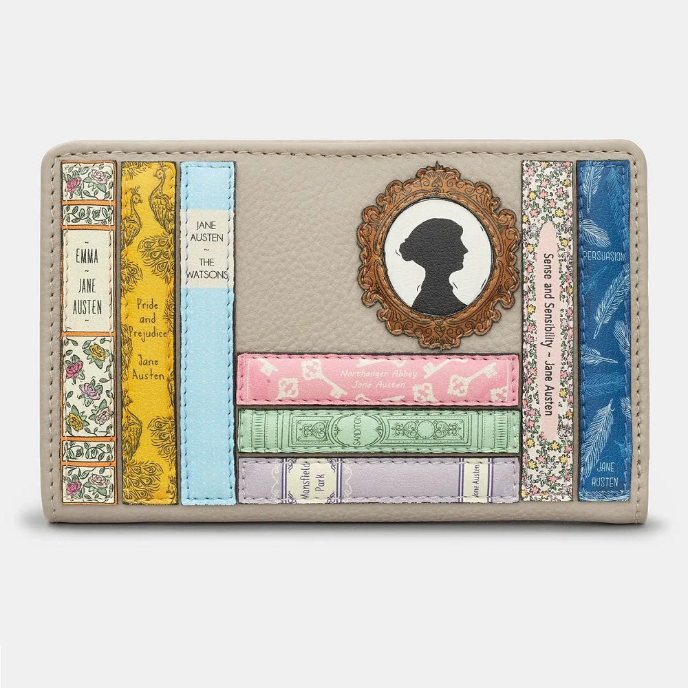 Yoshi Jane Austen Bookworm Zip Around Warm Grey Leather Purse