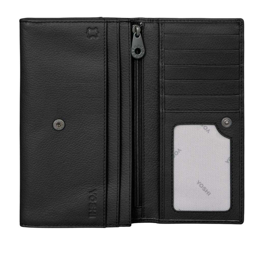 Yoshi Black Leather Hudson Flap Over Purse