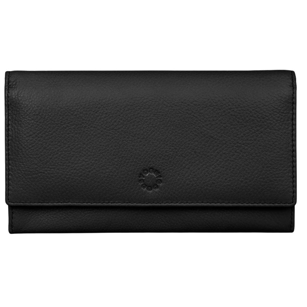 Yoshi Black Leather Hudson Flap Over Purse