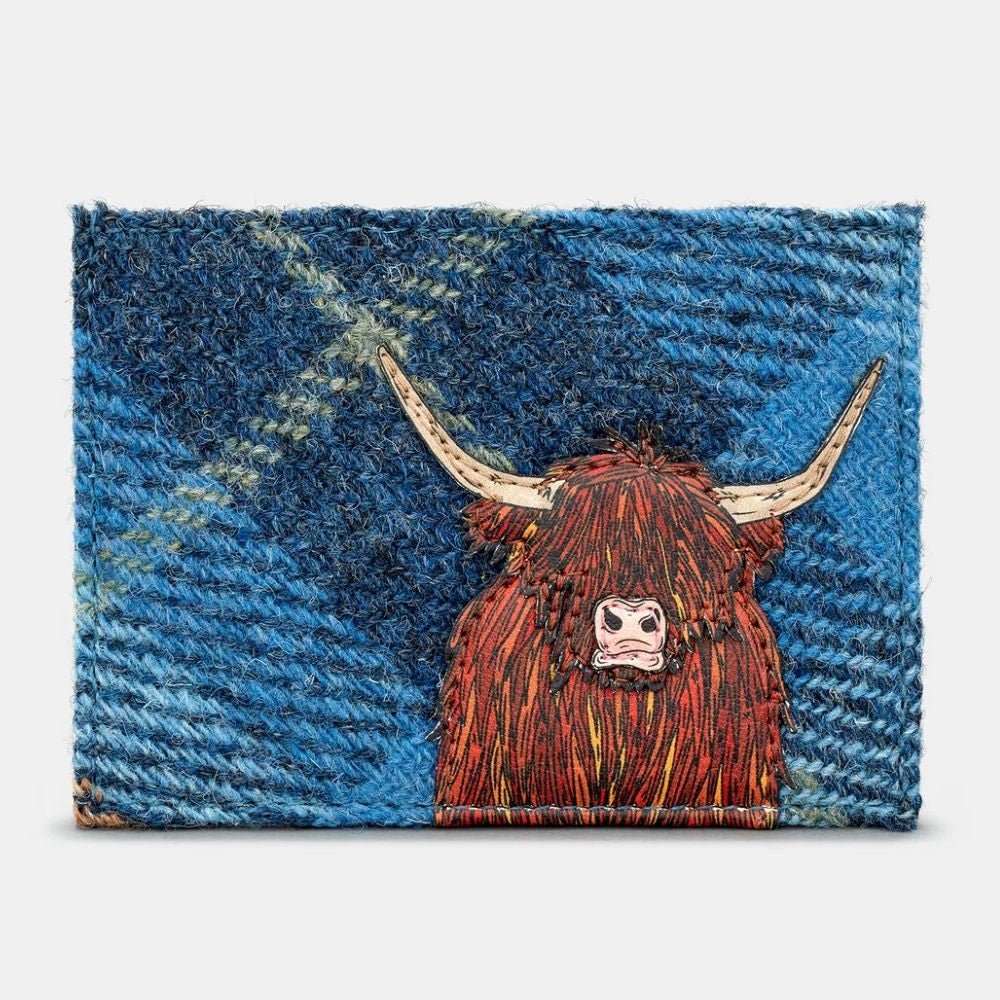 Yoshi Blue / Tan Highland Cow Flap Over Card Holder