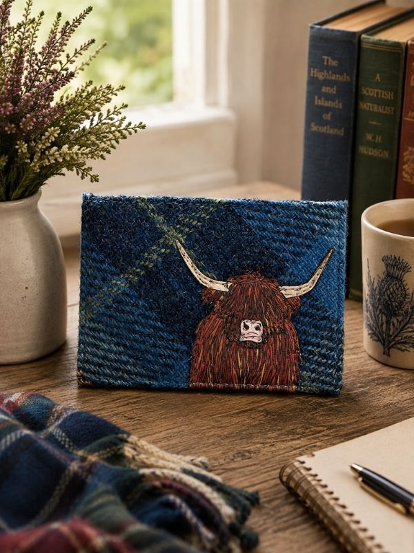 Yoshi Blue / Tan Highland Cow Flap Over Card Holder Card product image with Highland, Cow