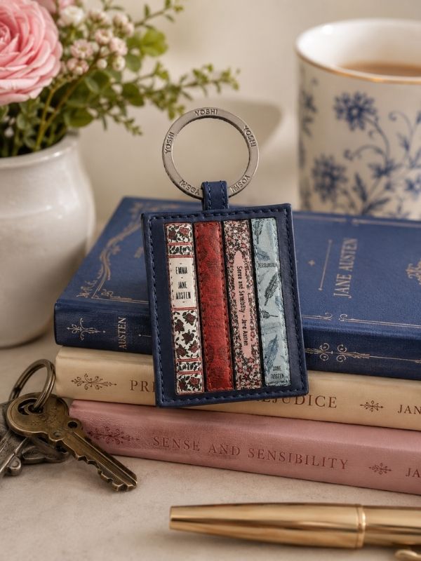 Yoshi Jane Austen Bookworm Navy Leather Keyring Best of British NBPT  Households.