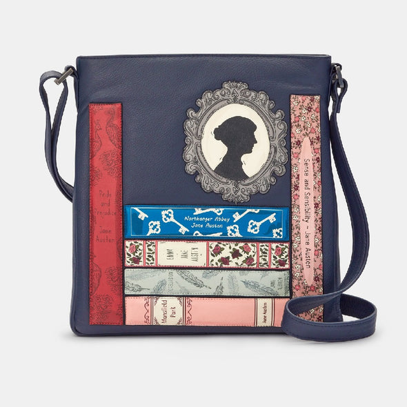 Yoshi Jane Austen Bookworm Navy Cross Body Leather Bag