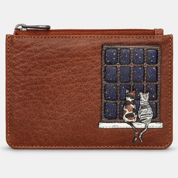 Yoshi Brown Midnight Cats Zip Top Leather Purse