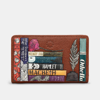 Yoshi Brown Shakespeare Bookworm Library Zip Around Leather Purse