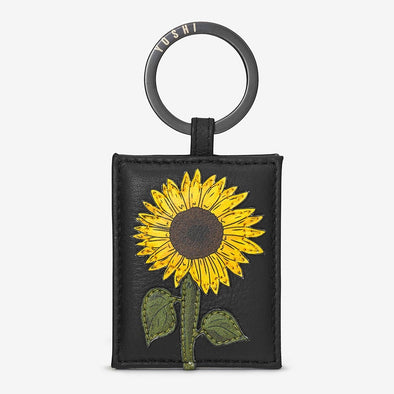 Yoshi Black Sunflowers Leather Keyring