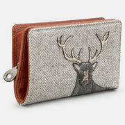 Yoshi Brown + Tweed Highland Stag Zip Around Leather Purse product image with Highland