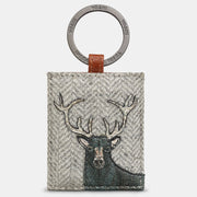 Yoshi Brown + Tweed Highland Stag Leather Keyring product image with Highland