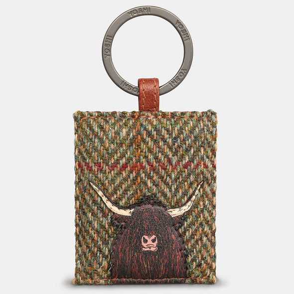 Yoshi Brown + Tweed Highland Cow Leather Keyring