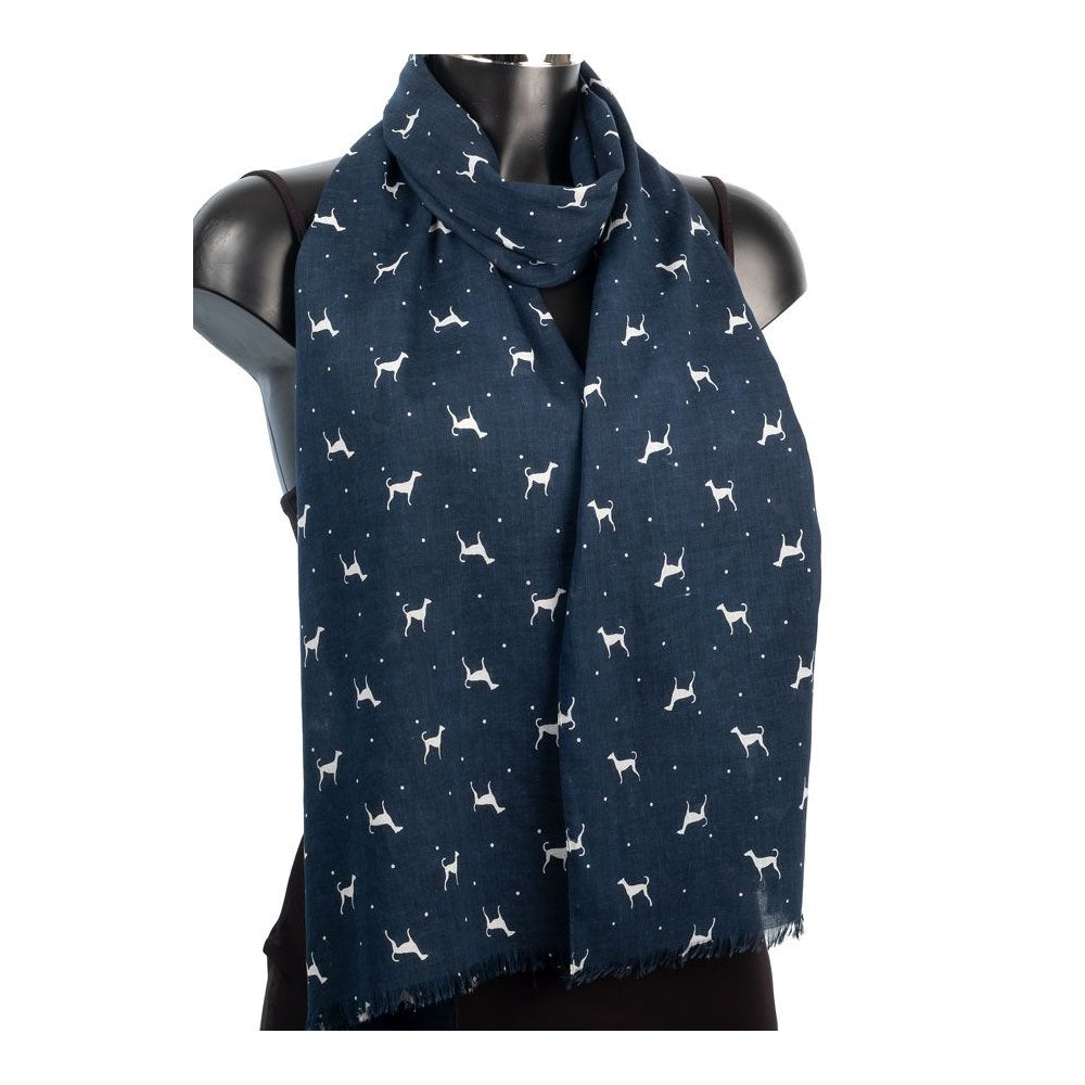 York Scarves Cotton Dog Print Scarf Navy Scarf product image with Dog