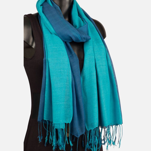 York Scarves - Double Layered Pashmina In Blue
