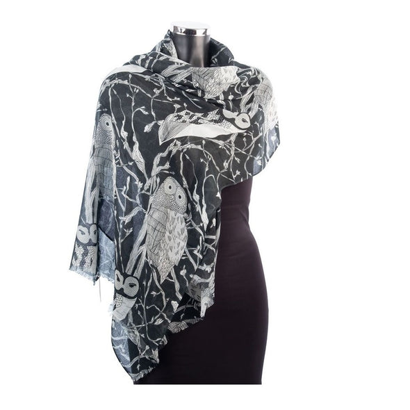 York Scarves Large Owl Print Scarf Black