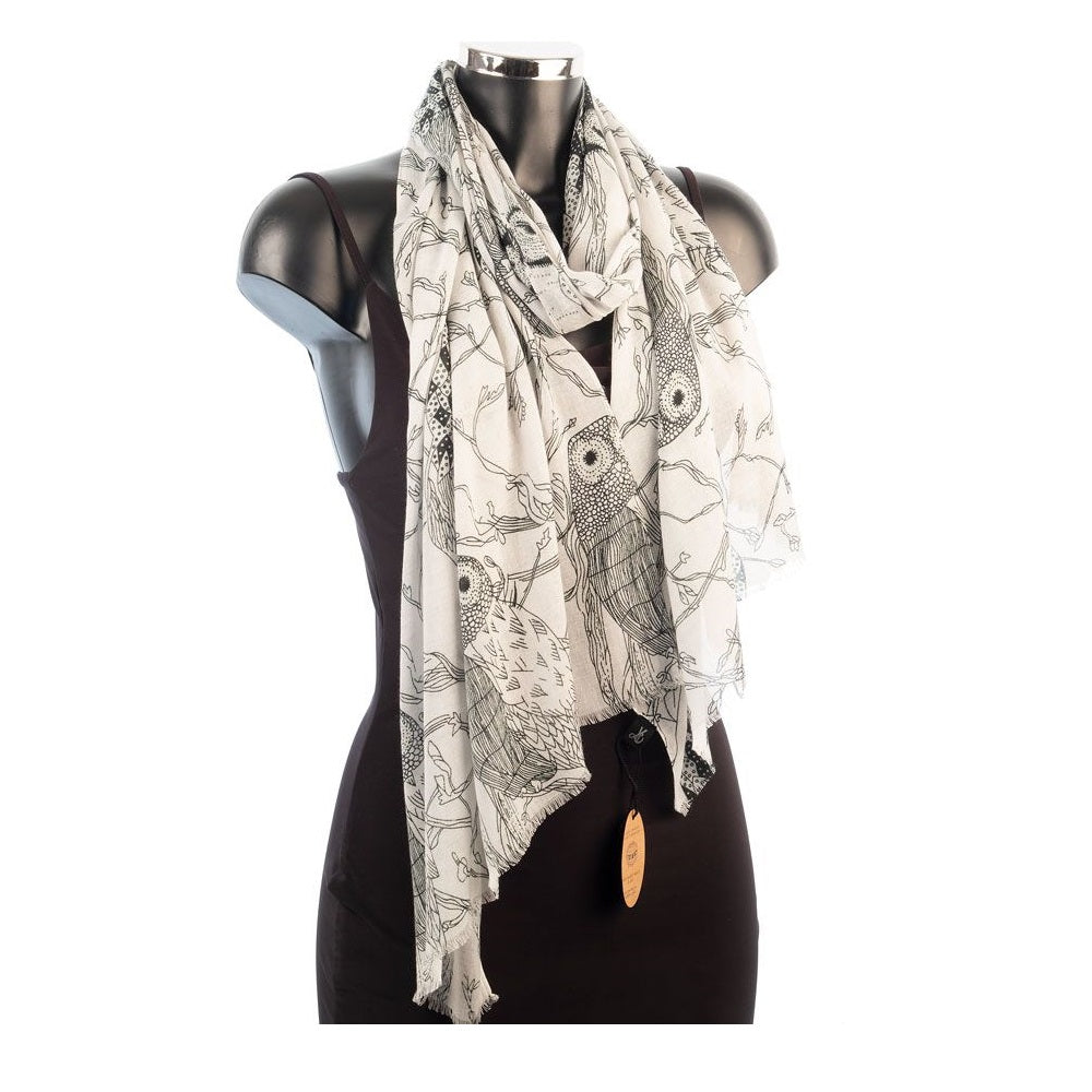 York Scarves Large Owl Print Scarf Silver
